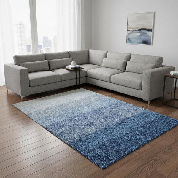 HomeRoots 8' X 10' Blue Ombre Area Rug - Washable, UV Protected, Durable and Stylish for High-Traffic Spaces 673775