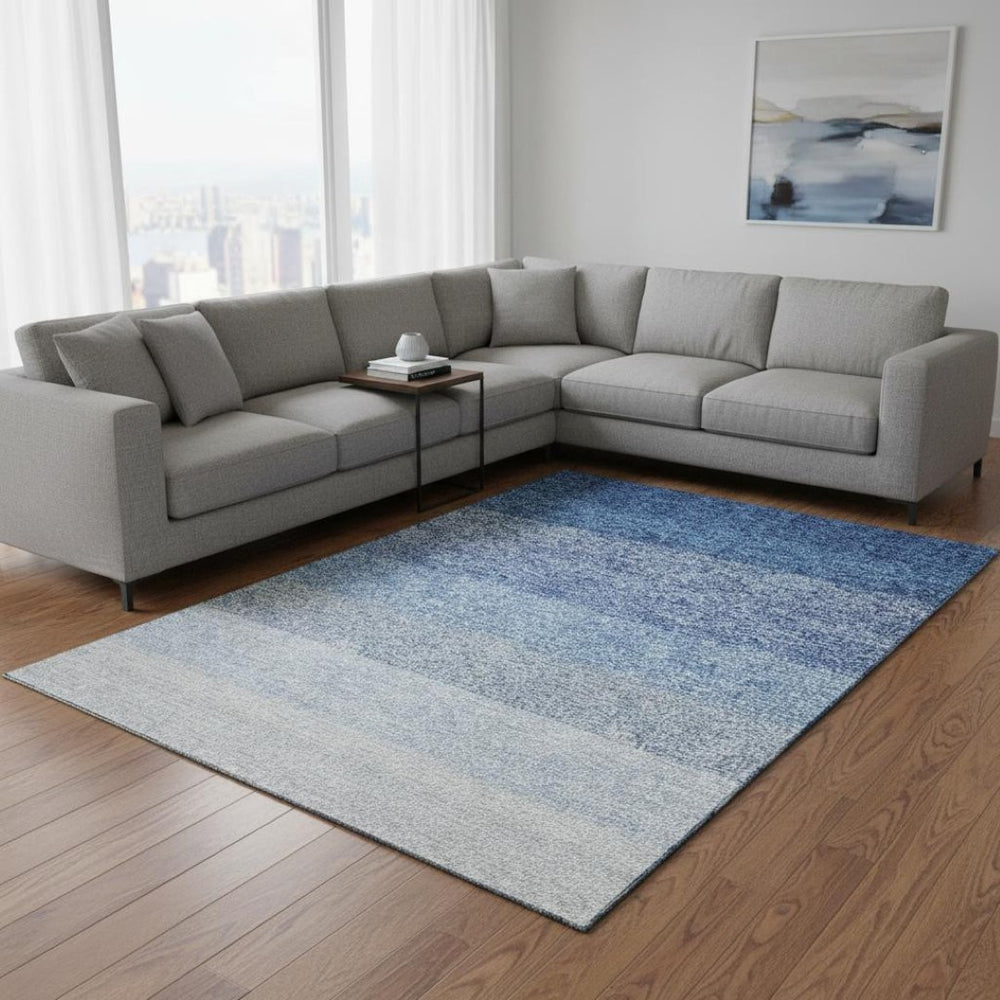 HomeRoots 9' X 12' Stylish Blue and Ivory Ombre Area Rug – Washable, UV Protected, Perfect for High-Traffic Spaces 673776