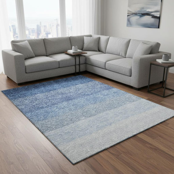 HomeRoots 10' Blue and Ivory Ombre Area Rug - Washable, UV Protected, Stain Resistant for Busy Homes & Pets 673777