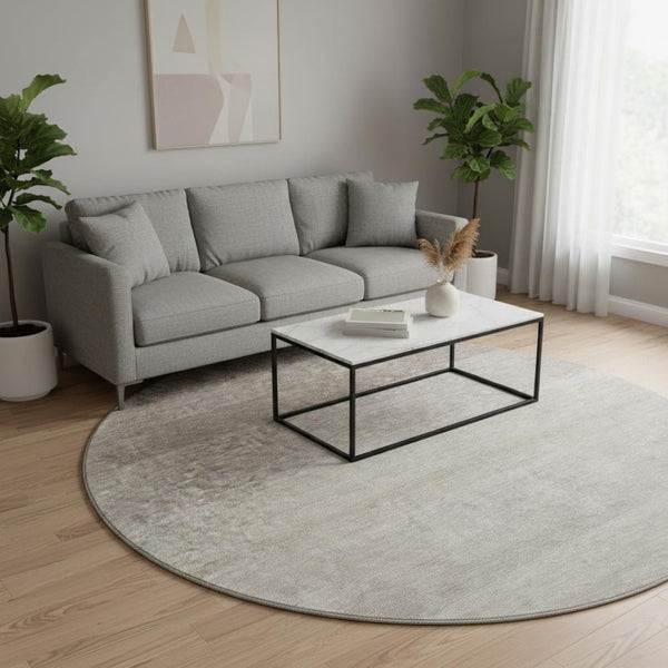 HomeRoots 8' Brown and Beige Ombre Washable Round Rug - Stain Resistant, UV Protected, Perfect for Modern Spaces 673780