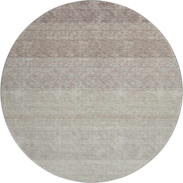 HomeRoots 8' Brown and Beige Ombre Washable Round Rug - Stain Resistant, UV Protected, Perfect for Modern Spaces 673780