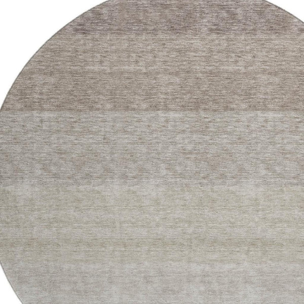 HomeRoots 8' Brown and Beige Ombre Washable Round Rug - Stain Resistant, UV Protected, Perfect for Modern Spaces 673780
