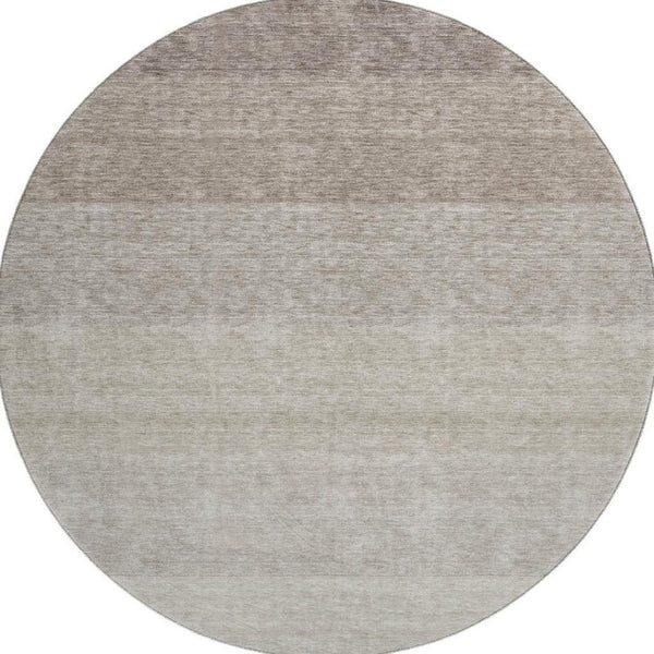 HomeRoots 8' Brown and Beige Ombre Washable Round Rug - Stain Resistant, UV Protected, Perfect for Modern Spaces 673780