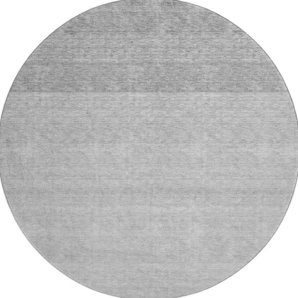 HomeRoots 8' Gray and Silver Ombre Round Rug - Washable, UV Protected, Durable for High-Traffic Spaces! 673786