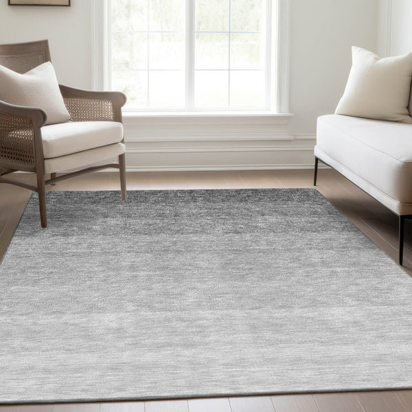 HomeRoots 9' X 12' Gray & Silver Ombre Area Rug - Washable, UV Protected, Modern Design for Any Space 673788