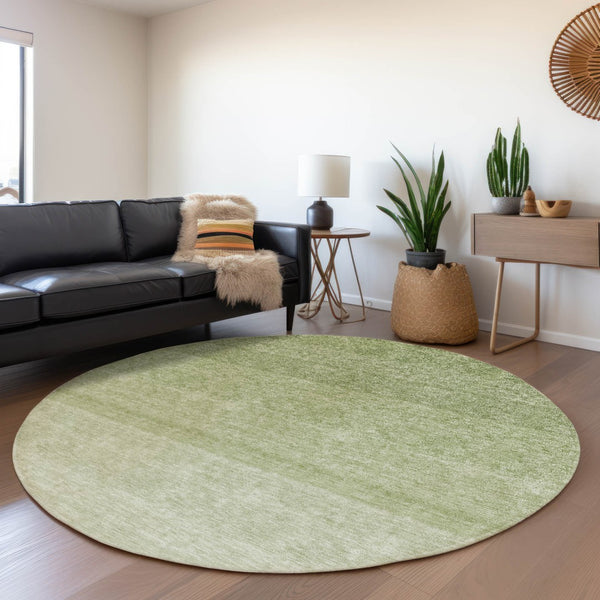 HomeRoots 8' Green Ombre Round Rug – Washable, UV Protected, Family-Friendly Design for Modern Living Spaces 673792