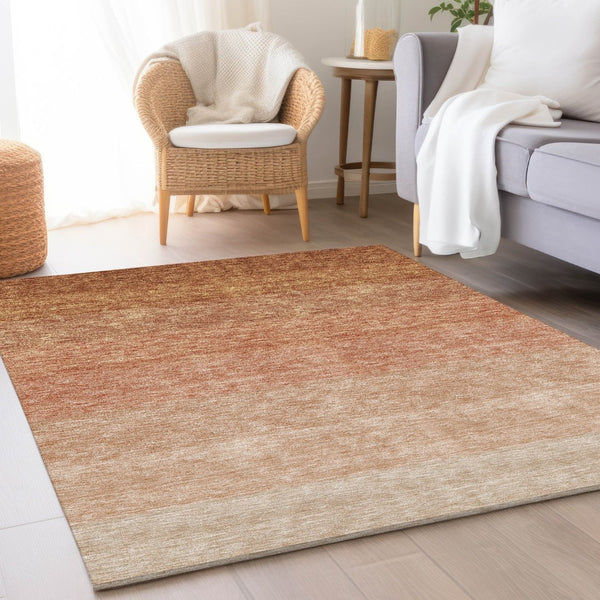 HomeRoots 5' X 8' Modern Rust and Beige Ombre Area Rug - Washable, UV Protected, Stain Resistant, Durable Design 673797