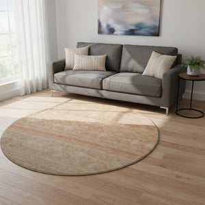 HomeRoots 8' Ombre Round Rug in Rust and Beige - Washable, UV-Protected, Stain-Resistant for Homes & Patios 673798