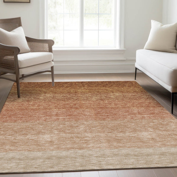 HomeRoots 8' X 10' Stylish Rust and Beige Ombre Area Rug - Durable, Washable, UV-Protected for Modern Spaces 673799