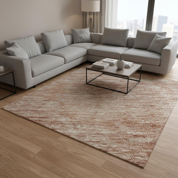 HomeRoots 8' X 10' Stylish Rust and Beige Ombre Area Rug - Durable, Washable, UV-Protected for Modern Spaces 673799