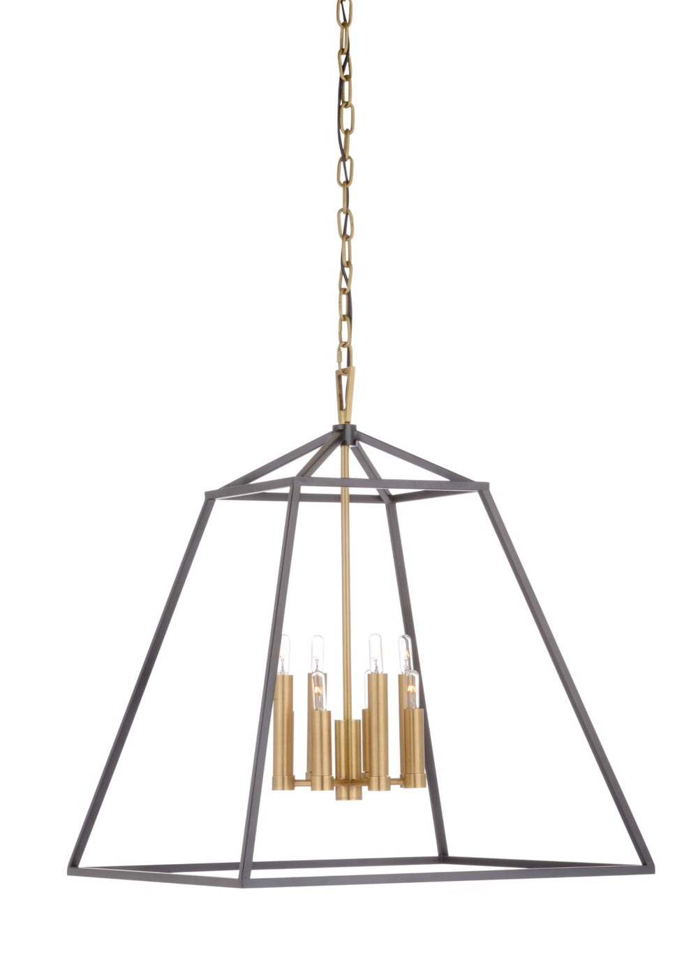 Wildwood Poligono Matte Black & Antique Brass Pendant Chandelier, 8-Candle Industrial Geometric Fixture, 29" H 67380