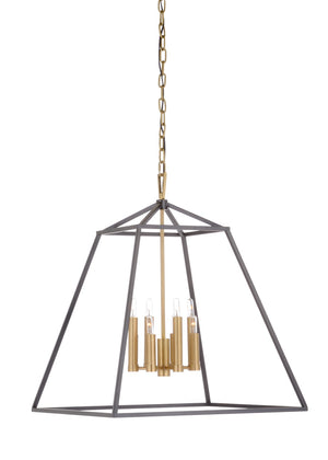 Wildwood Poligono Matte Black & Antique Brass Pendant Chandelier, 8-Candle Industrial Geometric Fixture, 29" H 67380