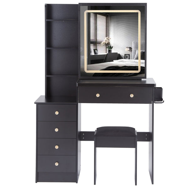 English Elm 37" Designer Vanity Set With Cushioned Stool, Touch Control Led Mirror, Usb Ports & Hair Dryer Stand W936P224320