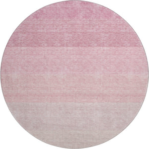 HomeRoots 8' Pink Ombre Round Rug - Washable, UV Protected, Stain-Resistant for High-Traffic Living Spaces! 673804