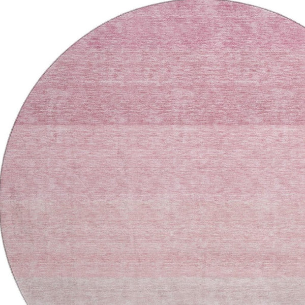HomeRoots 8' Pink Ombre Round Rug - Washable, UV Protected, Stain-Resistant for High-Traffic Living Spaces! 673804
