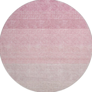 HomeRoots 8' Pink Ombre Round Rug - Washable, UV Protected, Stain-Resistant for High-Traffic Living Spaces! 673804