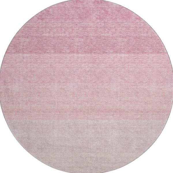 HomeRoots 8' Pink Ombre Round Rug - Washable, UV Protected, Stain-Resistant for High-Traffic Living Spaces! 673804