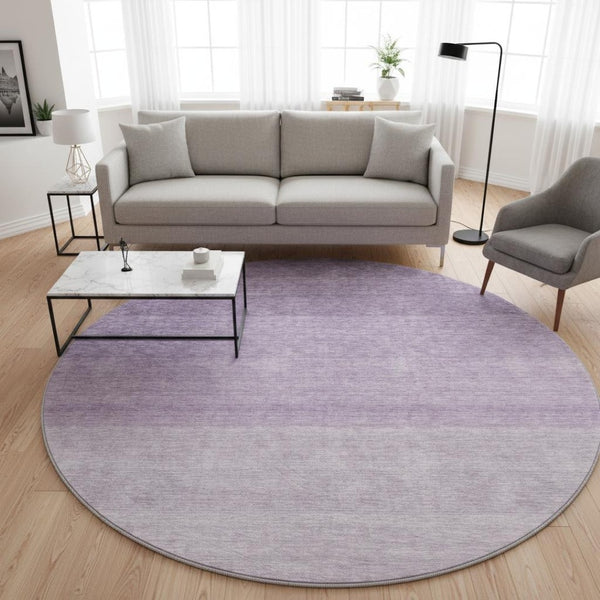 HomeRoots 8' Modern Purple and Ivory Ombre Round Rug - Washable, UV-Protected, Durable for Busy Homes 673810