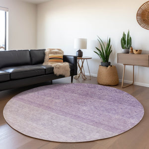 HomeRoots 8' Modern Purple and Ivory Ombre Round Rug - Washable, UV-Protected, Durable for Busy Homes 673810