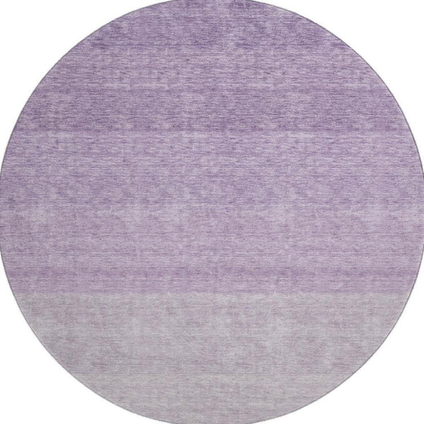 HomeRoots 8' Modern Purple and Ivory Ombre Round Rug - Washable, UV-Protected, Durable for Busy Homes 673810