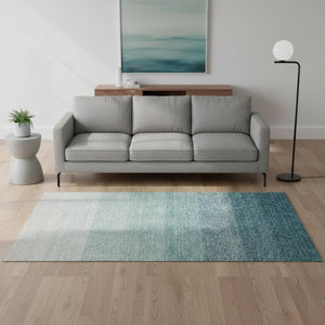 HomeRoots 5' Teal to Ivory Ombre Area Rug - Washable, UV-Protected, Stain-Resistant for Homes with Kids & Pets 673815
