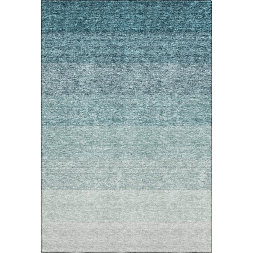 HomeRoots 5' Teal to Ivory Ombre Area Rug - Washable, UV-Protected, Stain-Resistant for Homes with Kids & Pets 673815