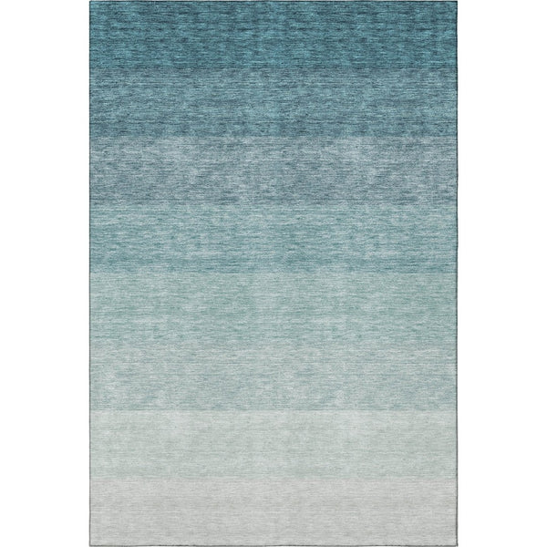 HomeRoots 5' Teal to Ivory Ombre Area Rug - Washable, UV-Protected, Stain-Resistant for Homes with Kids & Pets 673815