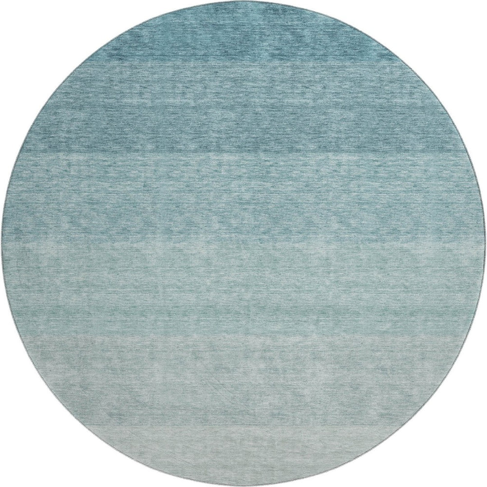 HomeRoots 8' Teal Ombre Round Rug - Washable, UV Protected, Stylish Design for Homes with Kids & Pets 673816