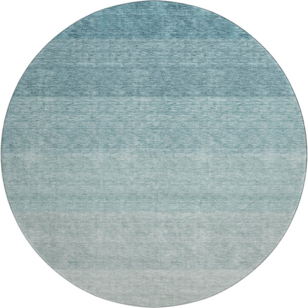 HomeRoots 8' Teal Ombre Round Rug - Washable, UV Protected, Stylish Design for Homes with Kids & Pets 673816