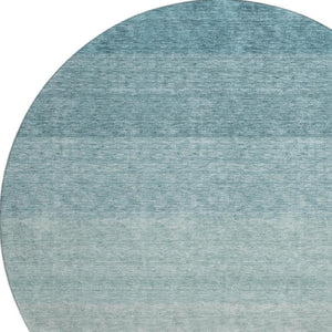 HomeRoots 8' Teal Ombre Round Rug - Washable, UV Protected, Stylish Design for Homes with Kids & Pets 673816