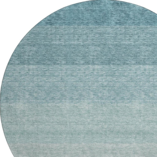 HomeRoots 8' Teal Ombre Round Rug - Washable, UV Protected, Stylish Design for Homes with Kids & Pets 673816