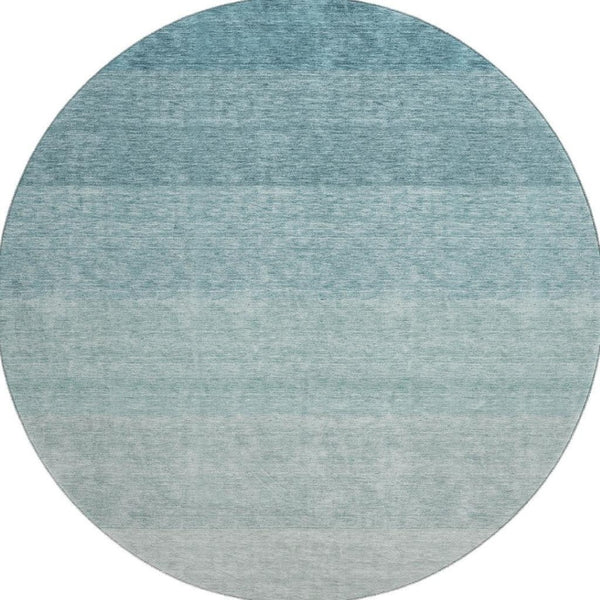 HomeRoots 8' Teal Ombre Round Rug - Washable, UV Protected, Stylish Design for Homes with Kids & Pets 673816