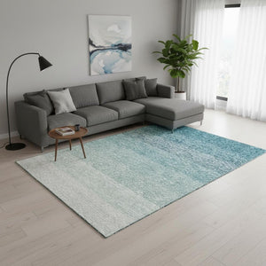HomeRoots 8' X 10' Teal Ombre Area Rug - Washable, UV-Protected, Soft & Durable for High-Traffic Spaces 673817