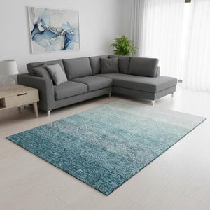 HomeRoots 9' X 12' Teal Ombre Area Rug - Modern, Washable, UV Protected & Perfect for High-Traffic Spaces 673818