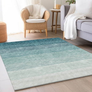 HomeRoots 9' X 12' Teal Ombre Area Rug - Modern, Washable, UV Protected & Perfect for High-Traffic Spaces 673818