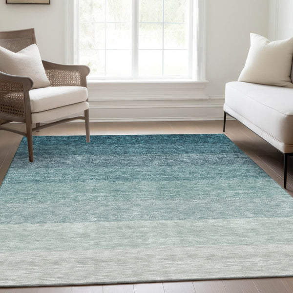 HomeRoots 9' X 12' Teal Ombre Area Rug - Modern, Washable, UV Protected & Perfect for High-Traffic Spaces 673818