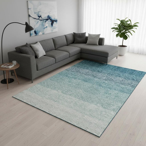 HomeRoots 10' Teal and Ivory Ombre Area Rug - Stylish, Washable, UV Protected, Durable for High-Traffic Spaces 673819