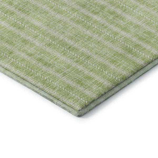HomeRoots 5' x 8' Artichoke Green & Ivory Striped Area Rug – Durable, Washable, UV-Protected for Busy Homes 673821