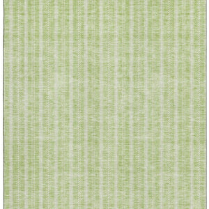 HomeRoots 5' x 8' Artichoke Green & Ivory Striped Area Rug – Durable, Washable, UV-Protected for Busy Homes 673821