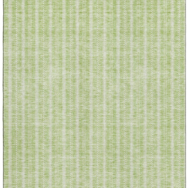 HomeRoots 5' x 8' Artichoke Green & Ivory Striped Area Rug – Durable, Washable, UV-Protected for Busy Homes 673821