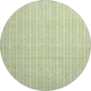 HomeRoots 8' Artichoke Green & Ivory Striped Washable Round Rug with UV Protection for Stylish Living Spaces 673822
