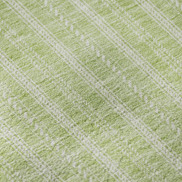HomeRoots 8' Artichoke Green & Ivory Striped Washable Round Rug with UV Protection for Stylish Living Spaces 673822