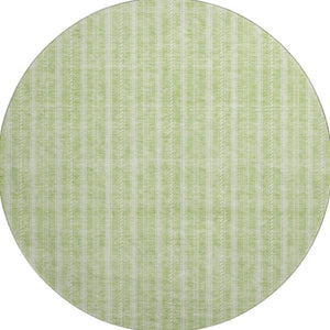 HomeRoots 8' Artichoke Green & Ivory Striped Washable Round Rug with UV Protection for Stylish Living Spaces 673822