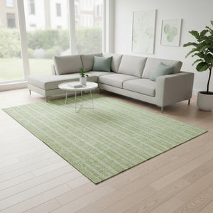HomeRoots 8' X 10' Artichoke Green Striped Washable Area Rug with UV Protection for Stylish Durability 673823