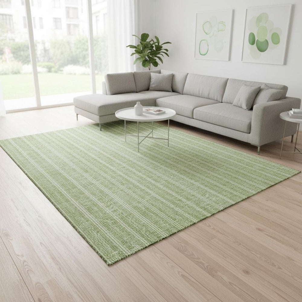 HomeRoots 9' X 12' Artichoke Green Striped Area Rug with UV Protection – Durable, Stain-Resistant & Stylish! 673824