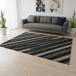 HomeRoots 5' X 8' Black And Ivory Striped Area Rug - Stylish, Washable, UV-Protected, Perfect for Any Room! 673827