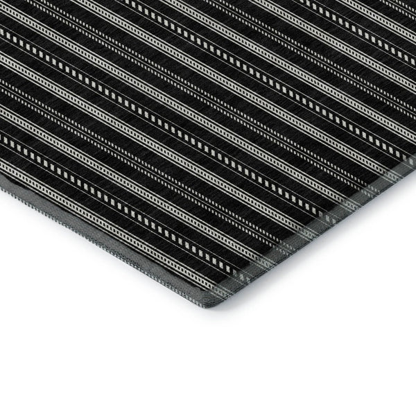 HomeRoots 5' X 8' Black And Ivory Striped Area Rug - Stylish, Washable, UV-Protected, Perfect for Any Room! 673827