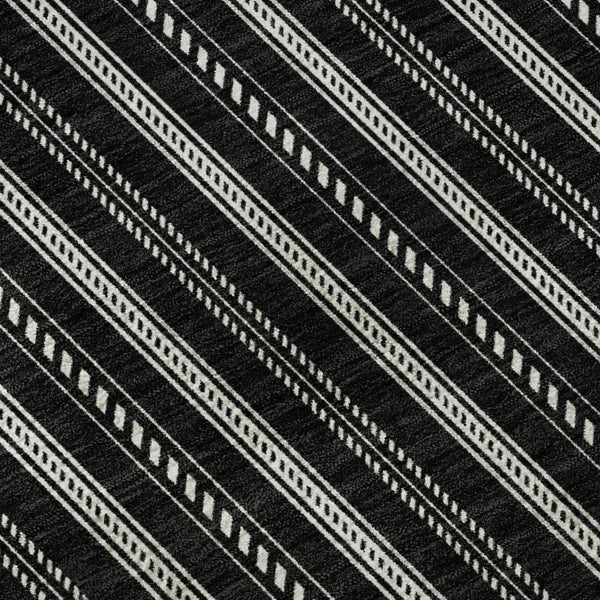 HomeRoots 8' Black And Ivory Striped Round Rug - Washable, UV-Protected, Durable Design for High-Traffic Areas 673828