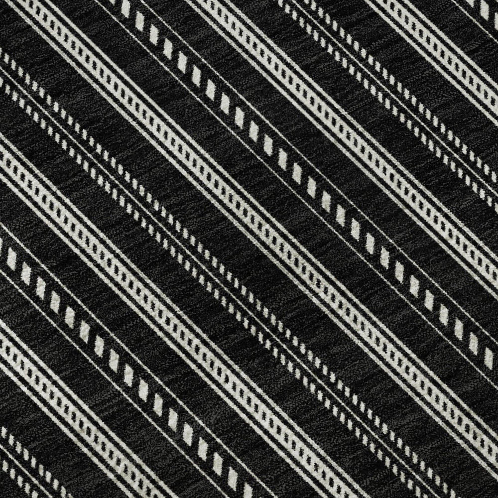HomeRoots 8' X 10' Black and Ivory Striped Area Rug – Durable, Stain-Resistant & UV Protected for Busy Homes 673829