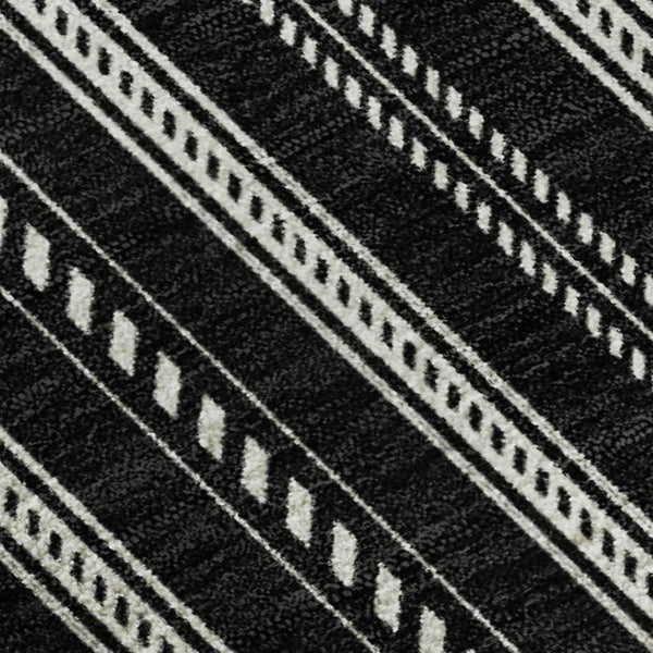 HomeRoots 9' X 12' Striped Black and Ivory Washable Area Rug - Durable, UV Protected, Pet-Friendly Design! 673830